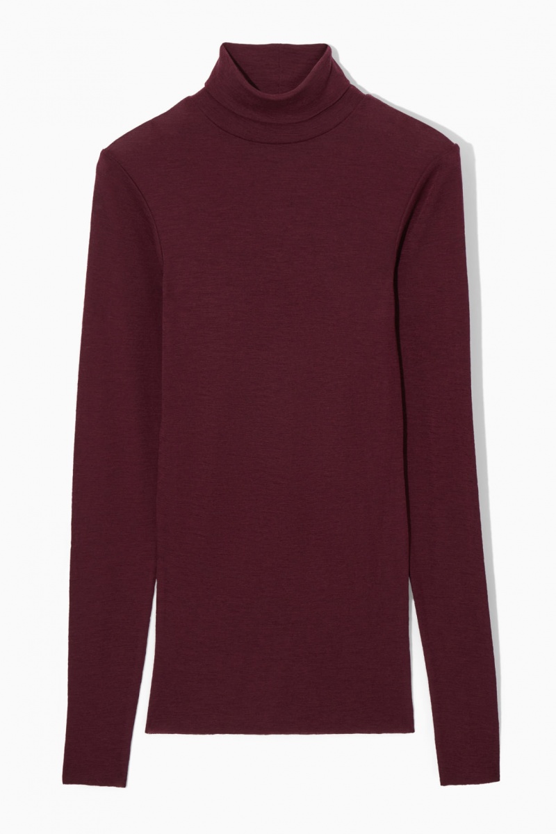 COS Merino Gyapjú Turtleneck Top Pulóverek Női Bordó | IUKF-54629