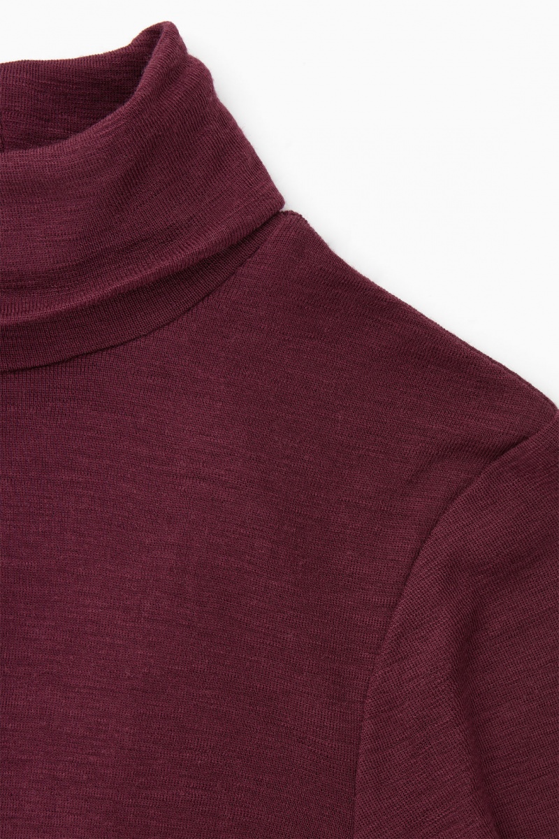 COS Merino Gyapjú Turtleneck Top Pulóverek Női Bordó | IUKF-54629