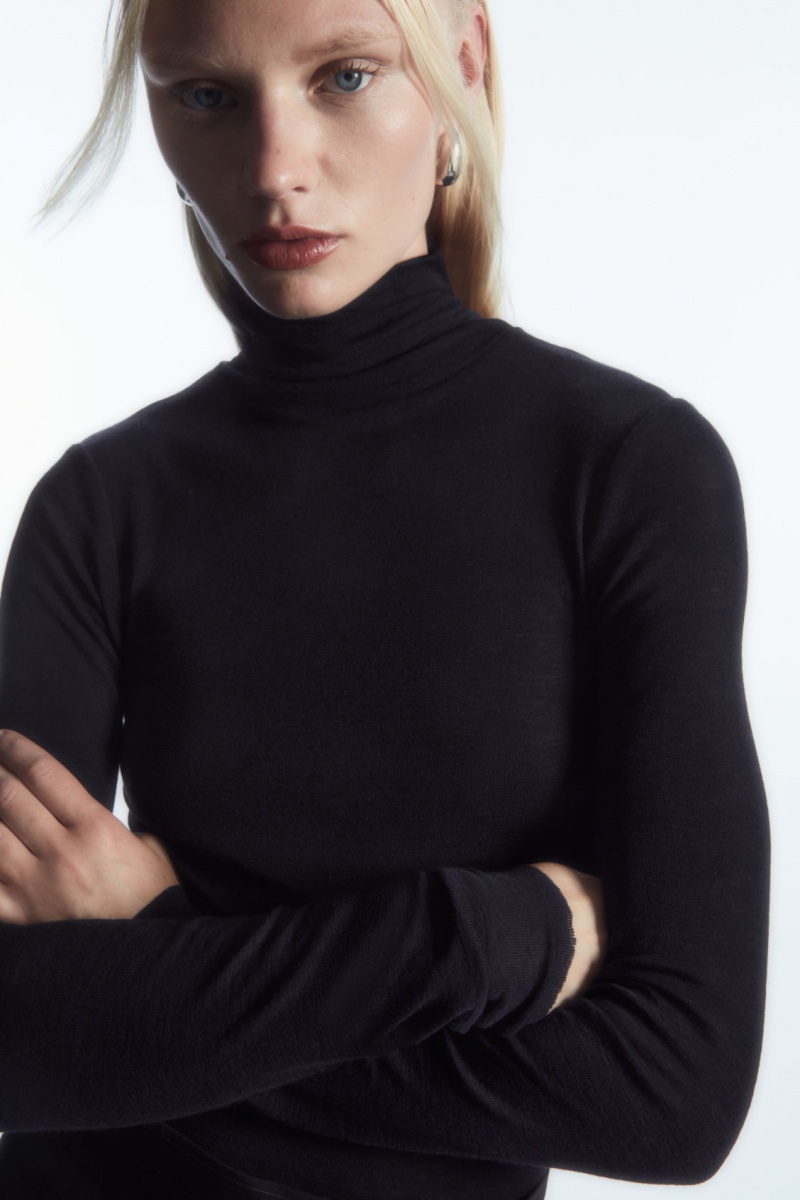 COS Merino Gyapjú Turtleneck Top Pulóverek Női Sötétkék | JBRN-49751