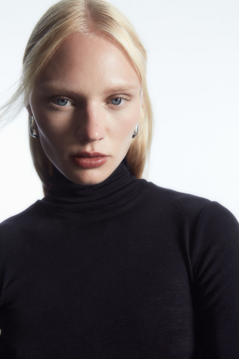 COS Merino Gyapjú Turtleneck Top Pulóverek Női Sötétkék | JBRN-49751