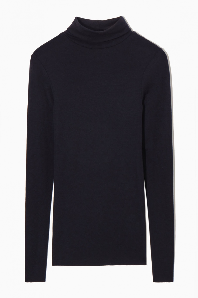 COS Merino Gyapjú Turtleneck Top Pulóverek Női Sötétkék | JBRN-49751