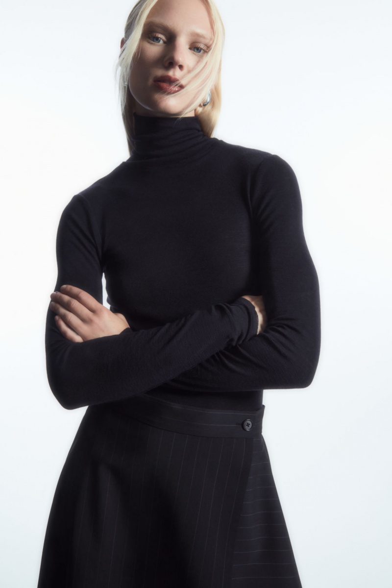 COS Merino Gyapjú Turtleneck Top Pulóverek Női Sötétkék | JBRN-49751