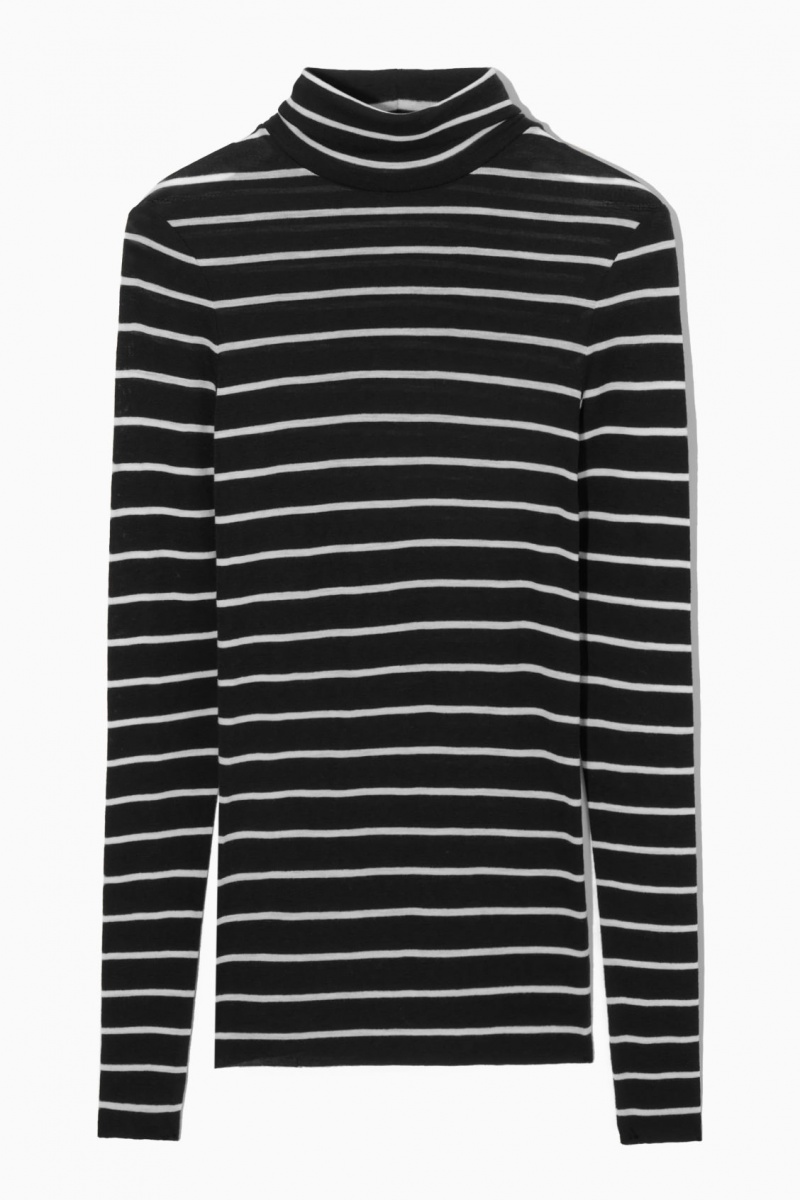 COS Merino Gyapjú Turtleneck Top Pulóverek Női Fekete Fehér | FVTH-40392