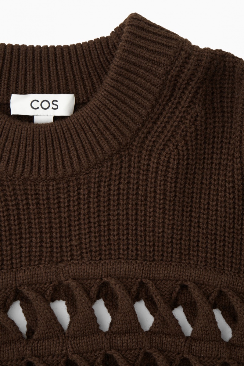 COS Open-Knit Gyapjú Pulóverek Női Sötétbarna | URWK-51697