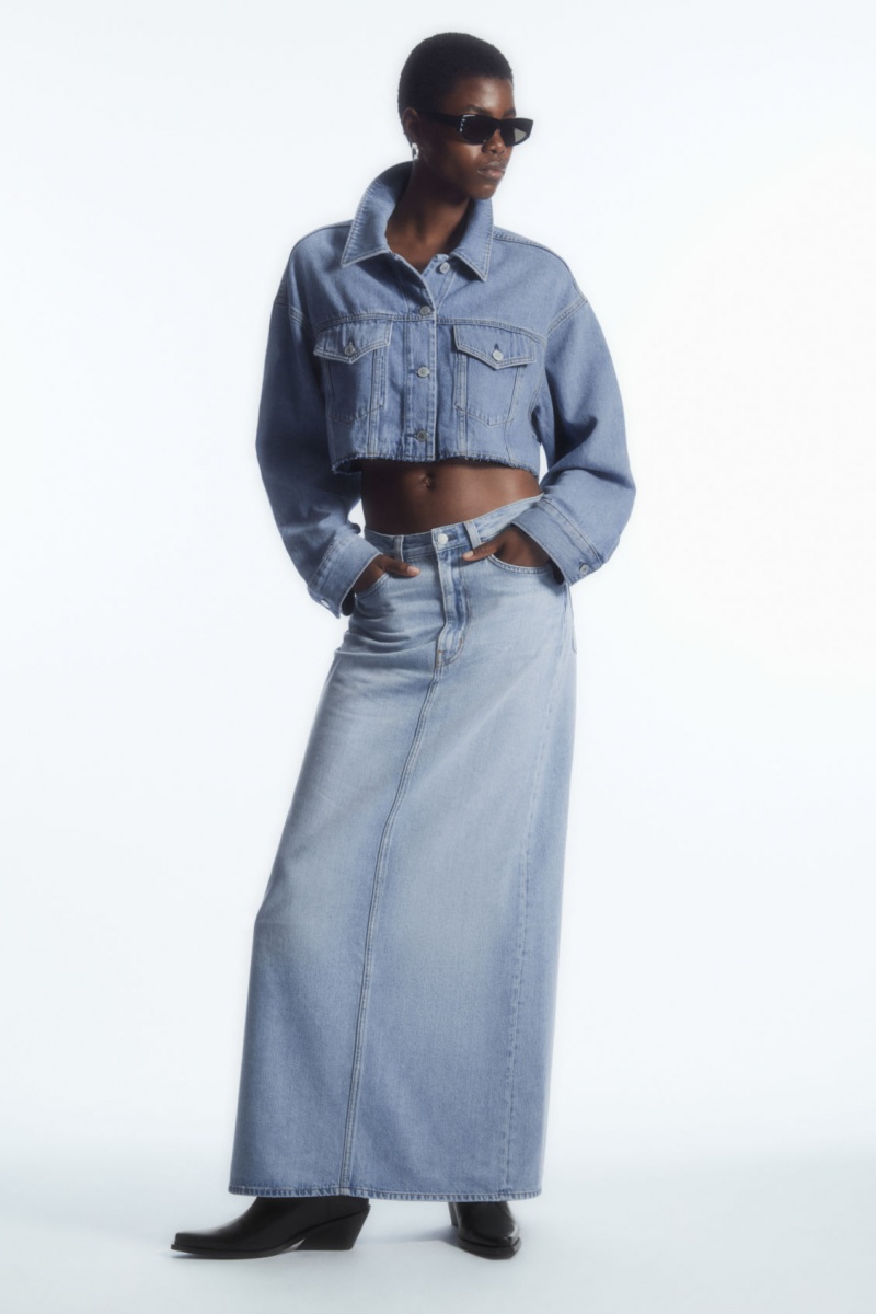 COS Oversized Cropped Denim Overshirt Ingek Női Világos Kék | GFCB-98304