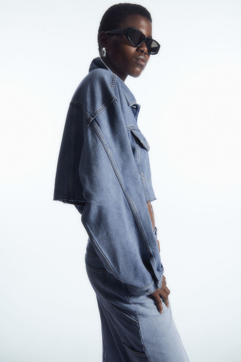 COS Oversized Cropped Denim Overshirt Ingek Női Világos Kék | GFCB-98304