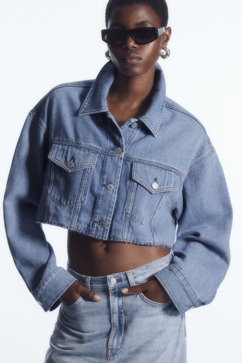 COS Oversized Cropped Denim Overshirt Ingek Női Világos Kék | GFCB-98304