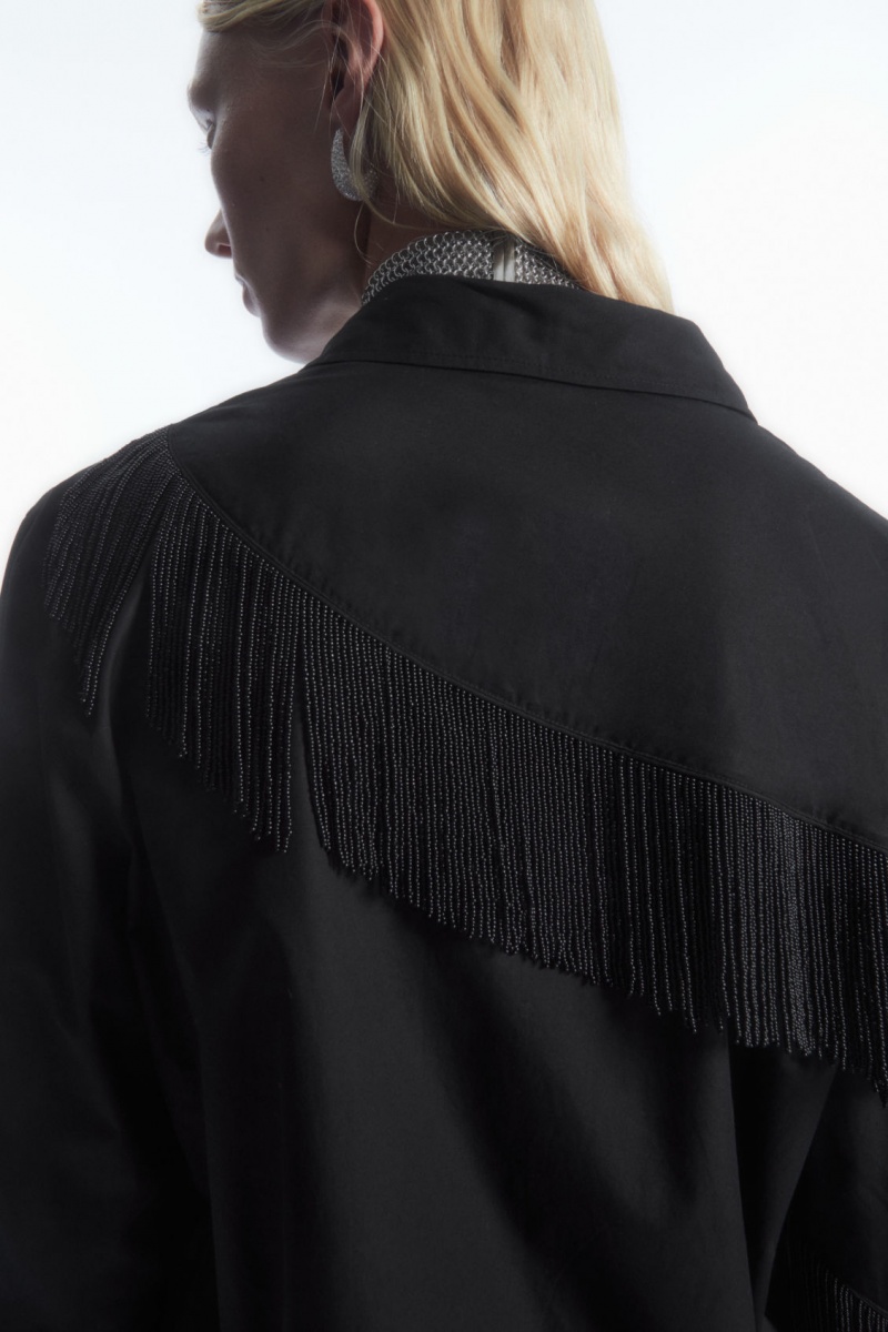 COS Oversized Embellished Fringed Ingek Női Fekete | SGOV-91863