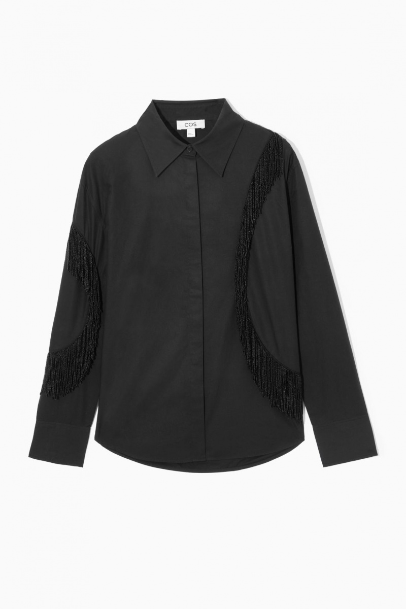 COS Oversized Embellished Fringed Ingek Női Fekete | SGOV-91863