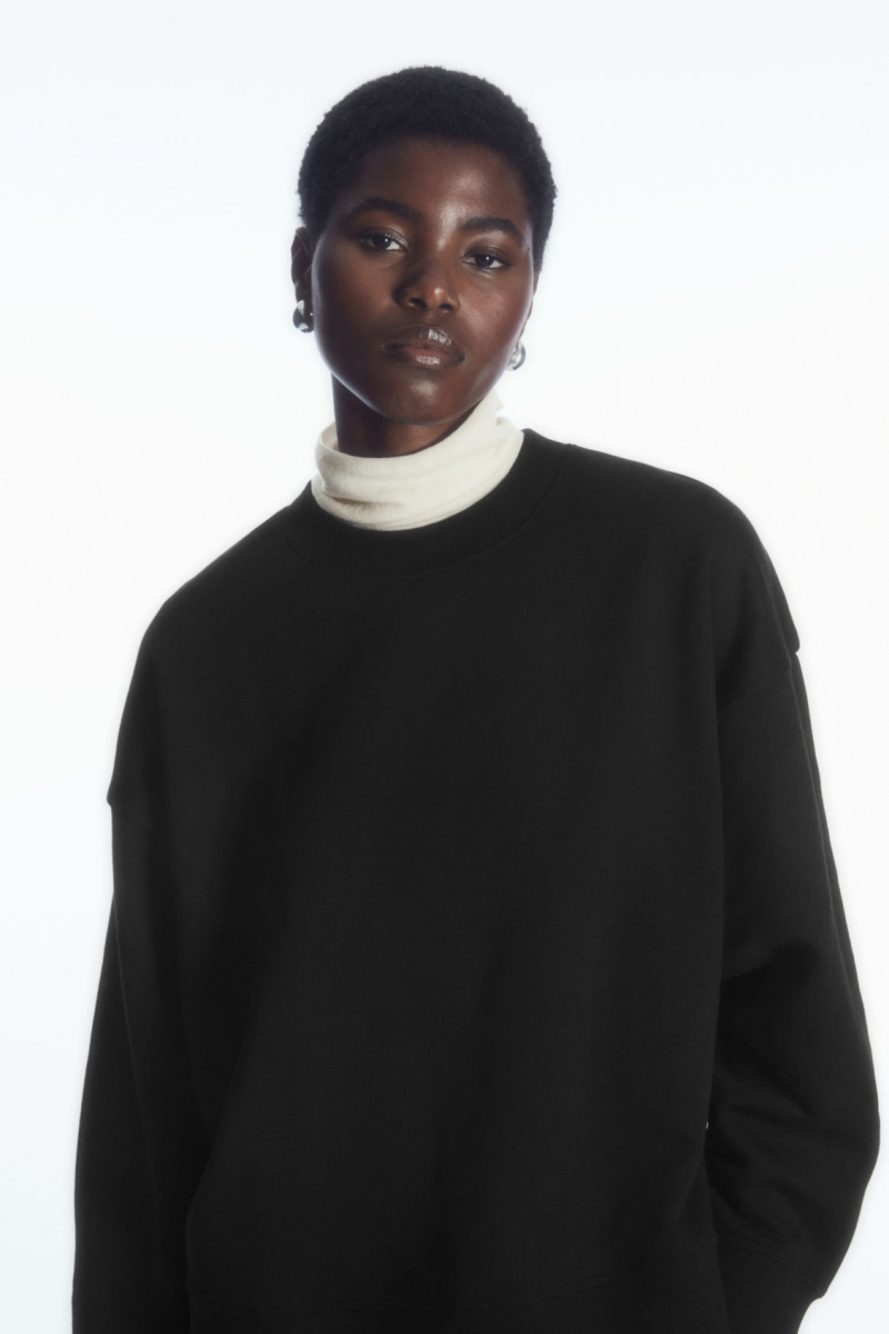 COS Oversized Fleece-Back Pulóver Női Fekete | XOQZ-81579