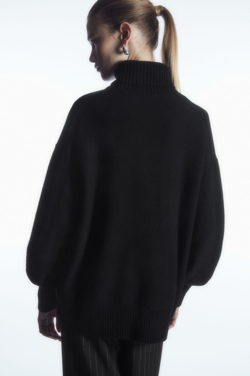 COS Oversized Gyapjú Roll-Neck Pulóverek Női Fekete | HZGV-97145