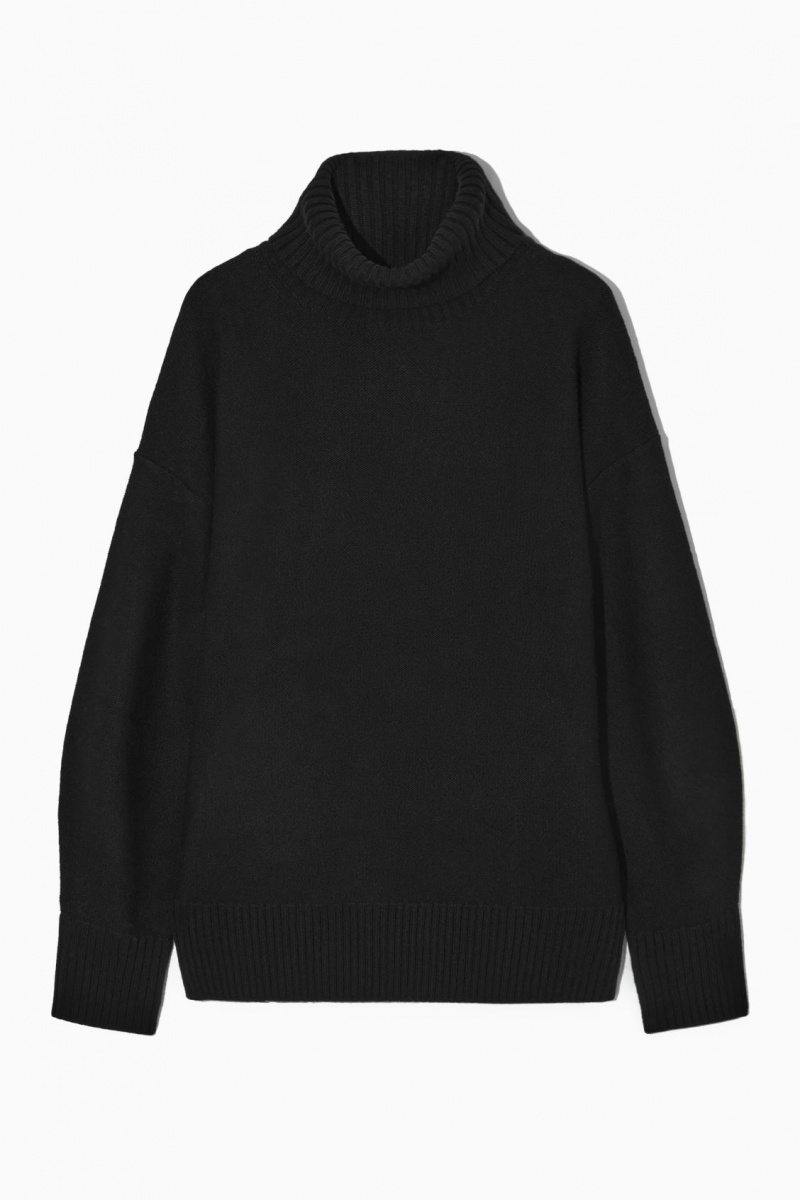 COS Oversized Gyapjú Roll-Neck Pulóverek Női Fekete | HZGV-97145