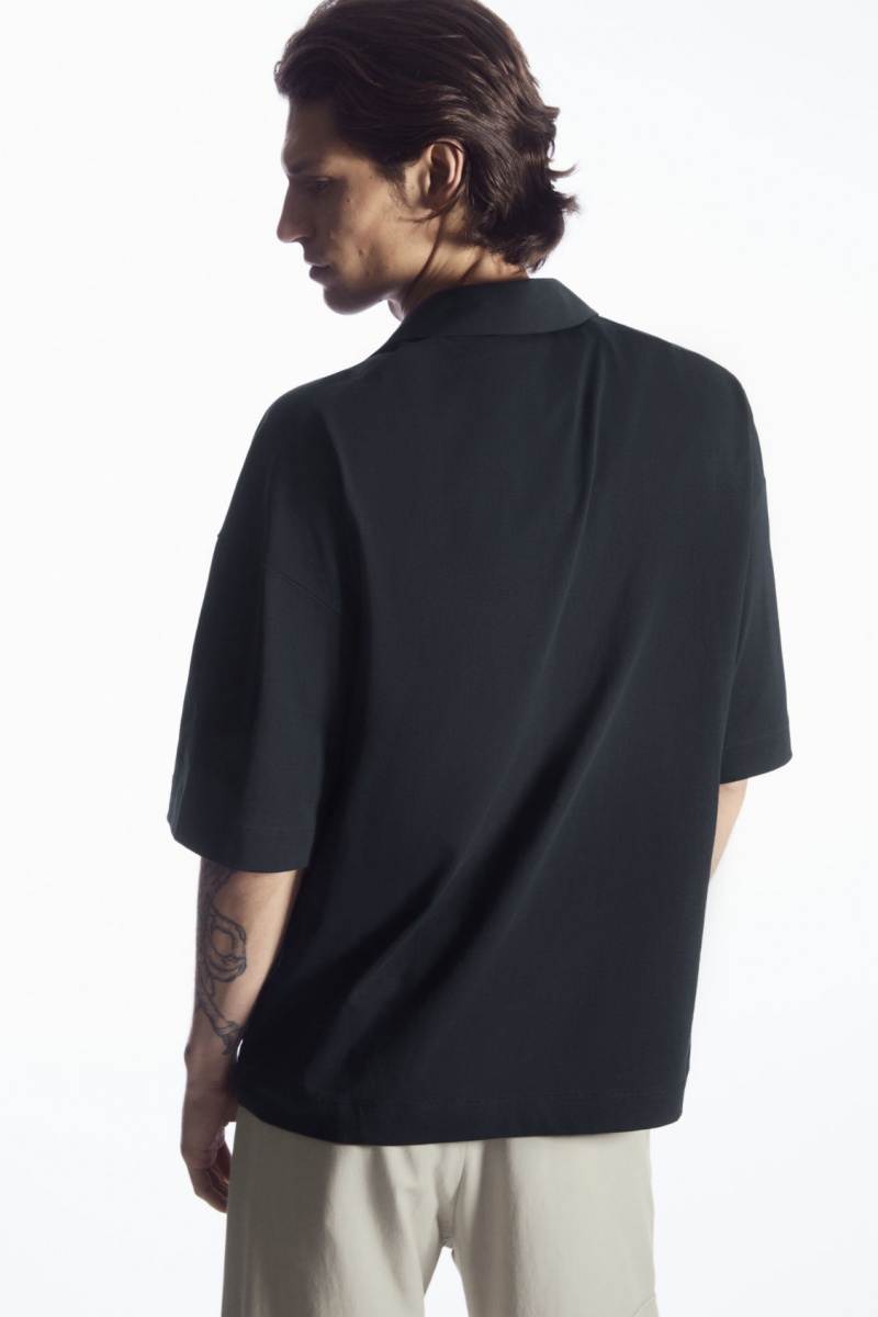 COS Oversized Open-Collar Pólóing Férfi Sötétkék | JUIW-97805