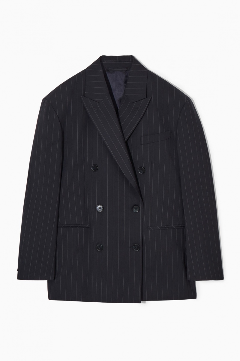 COS Oversized Pinstriped Gyapjú Blézer Női Sötétkék | RTXY-13907