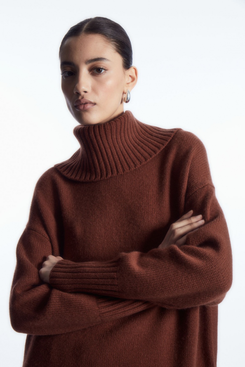 COS Oversized Pure Cashmere Roll-Neck Pulóverek Női Piros | CTDU-50914