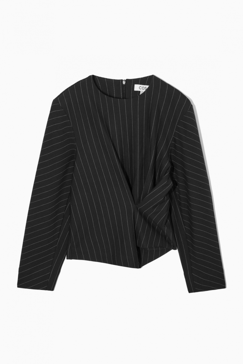 COS Pinstriped Draped Felsők Női Fekete | IJVP-28651