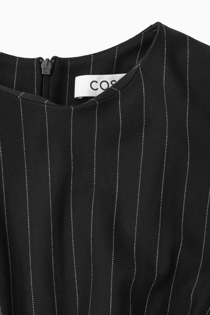 COS Pinstriped Draped Felsők Női Fekete | IJVP-28651