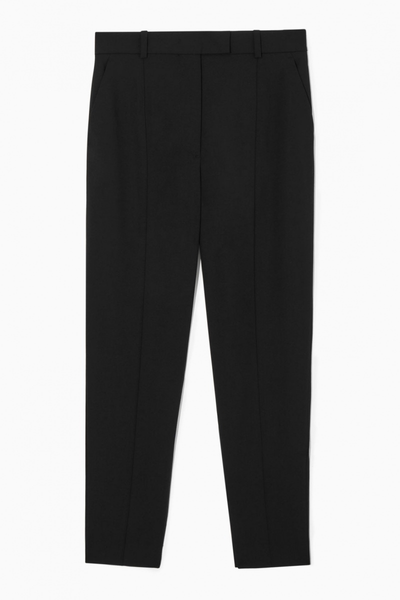 COS Pintucked Slim-Leg Gyapjú Nadrág Női Fekete | YNWF-74263