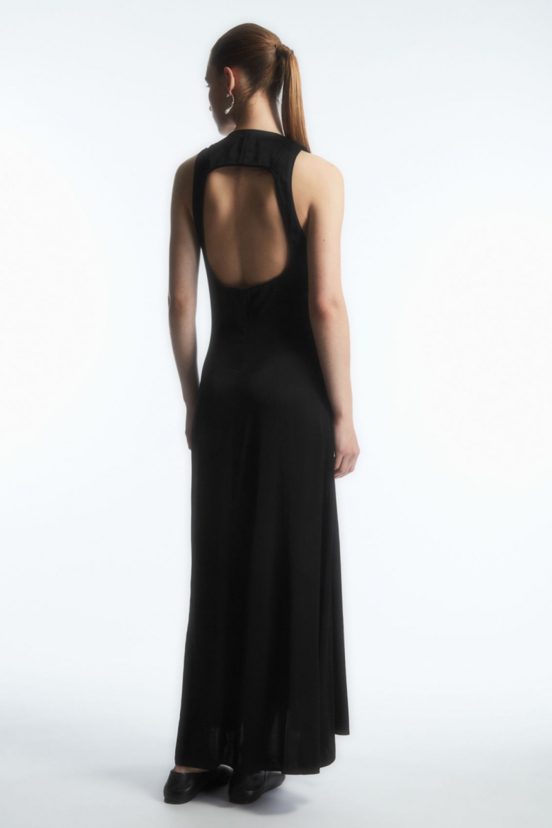 COS Plunge Open-Back Maxi Ruha Női Fekete | GDVR-70482