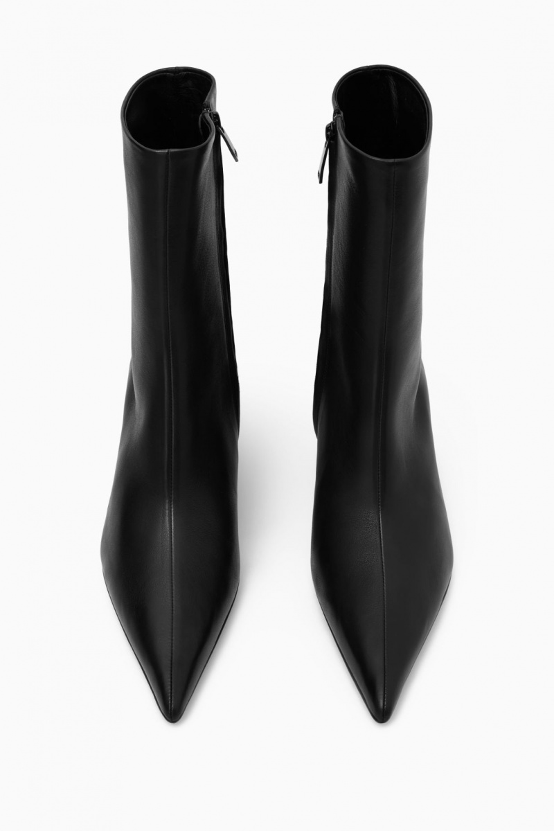 COS Pointed Kitten-Heel Bőr Csizma Női Fekete | PJCU-96024