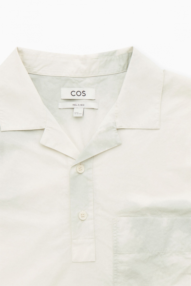 COS Printed Half-Placket Rövid-Sleeved Ingek Férfi Fehér Zöld | RYSL-32195