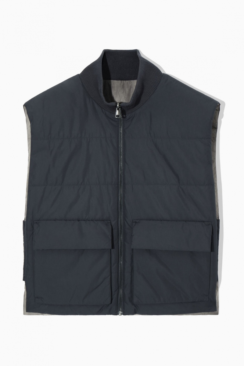 COS Reversible Párnázott Utility Gilet Kabátok Férfi Szürke Sötétkék | AXFR-61408