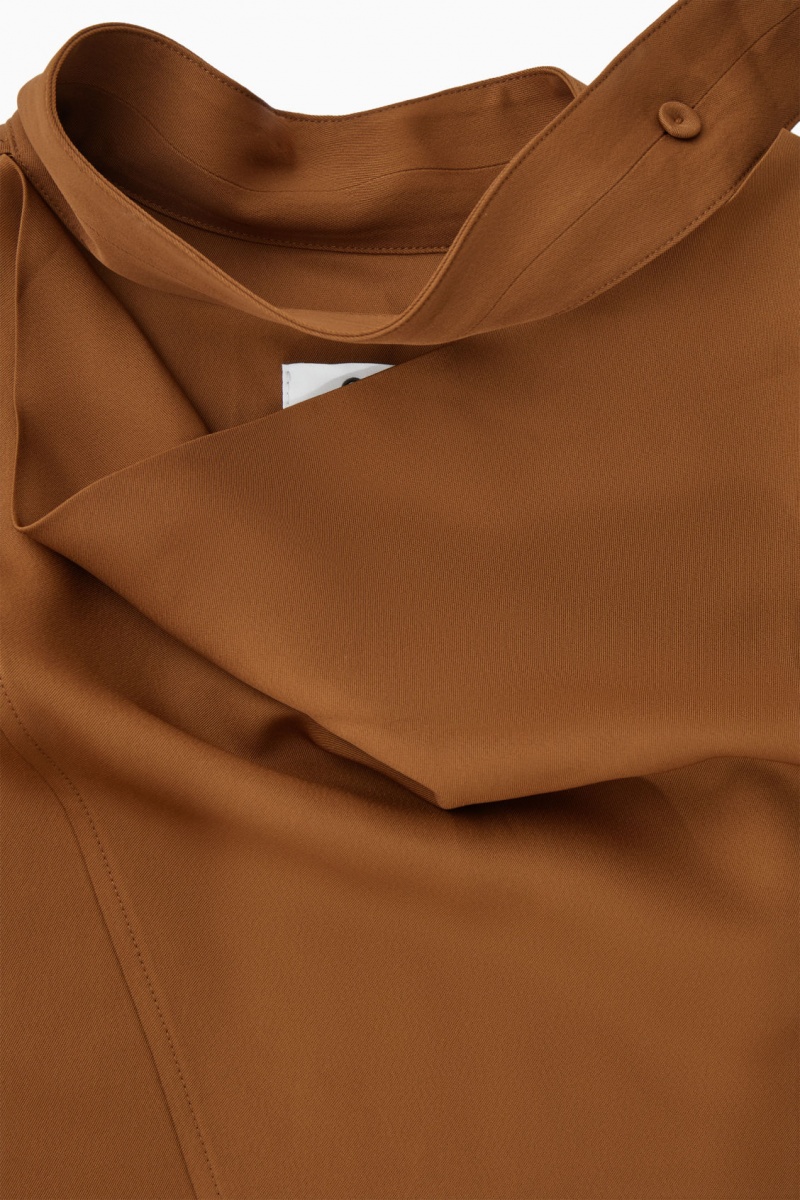 COS Scarf-Detail Cutout Blúz Női Barna | BSKO-16870