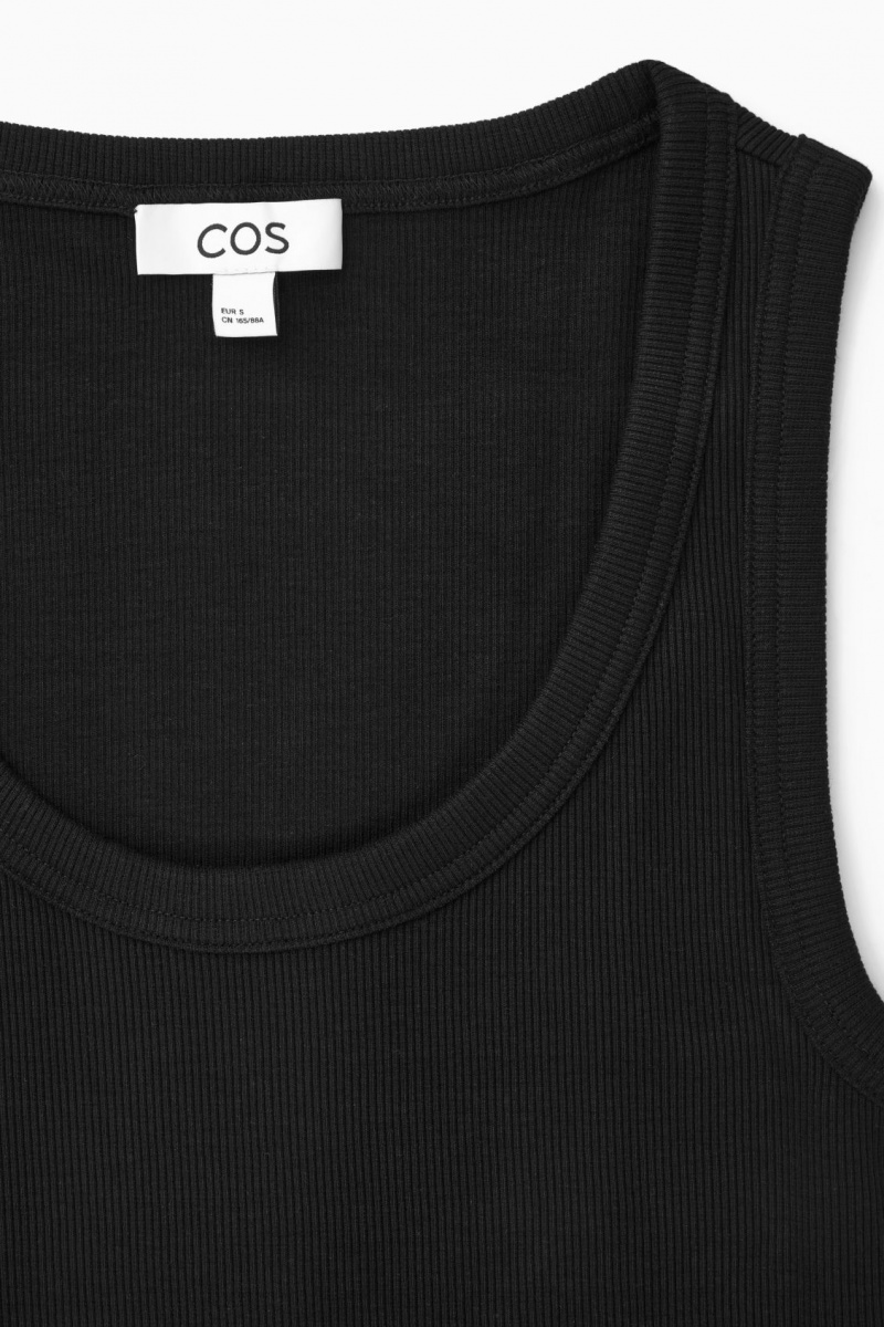 COS Scoop-Neck Bordázott Trikó Női Fekete | LYAT-95827