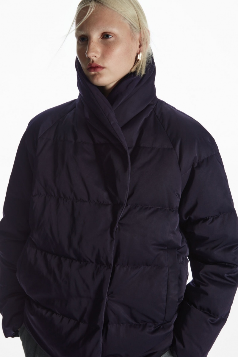 COS Shawl-Collar Puffer Kabát Női Sötétkék | NDXI-86941