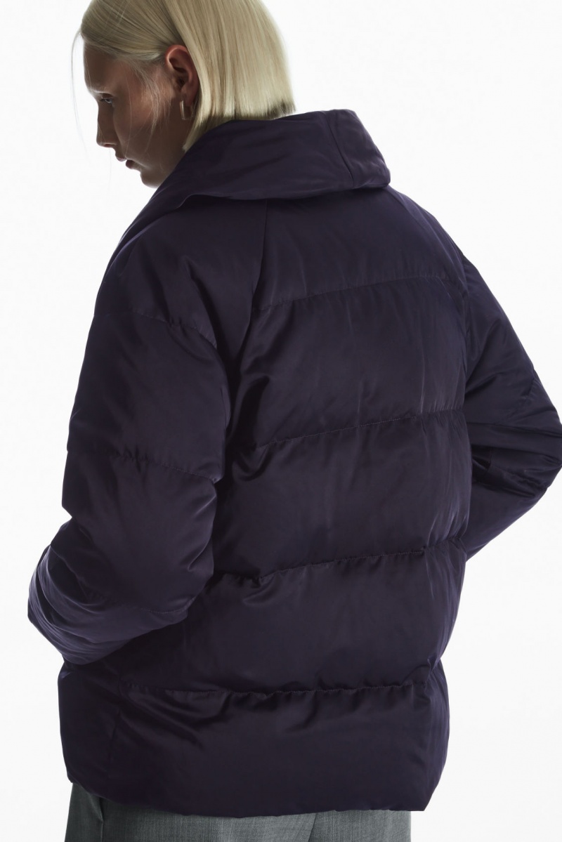 COS Shawl-Collar Puffer Kabát Női Sötétkék | NDXI-86941