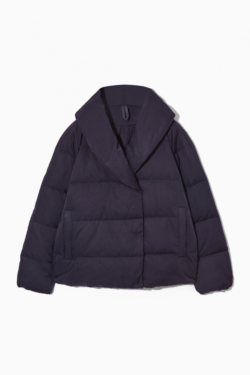 COS Shawl-Collar Puffer Kabát Női Sötétkék | NDXI-86941