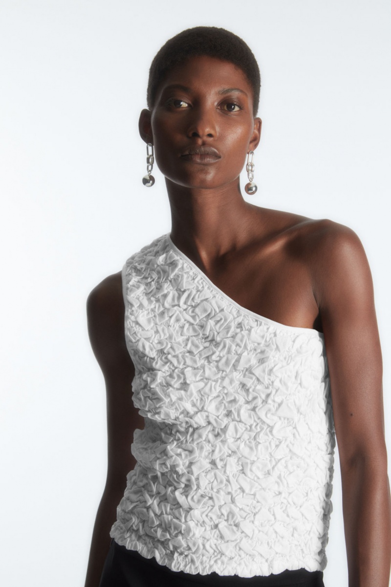 COS Smocked One-Shoulder Trikó Női Fehér | XECZ-40872