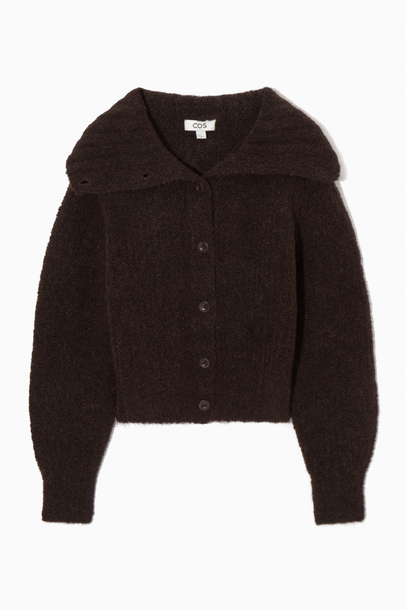 COS Spread-Collar Textured Alpaca Kardigán Női Sötétbarna | CODS-78635