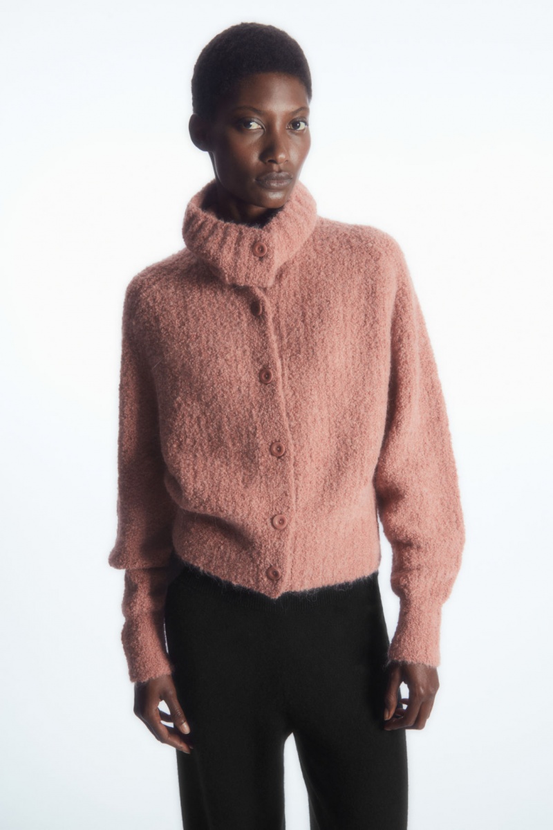 COS Spread-Collar Textured Alpaca Kardigán Női Rózsaszín | PVMZ-03572