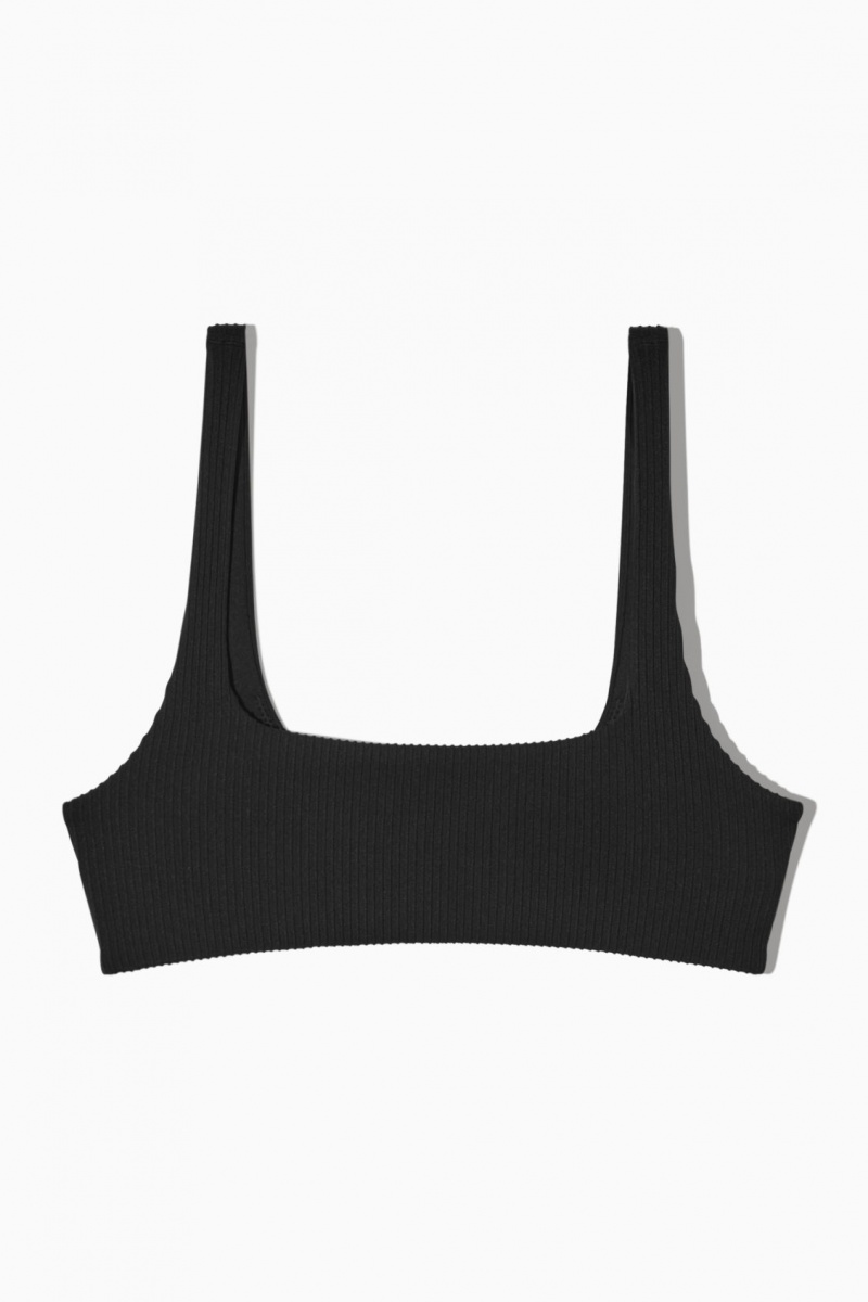 COS Square-Neck Bordázott Bikini Úszóruhák Női Fekete | KMRD-93278