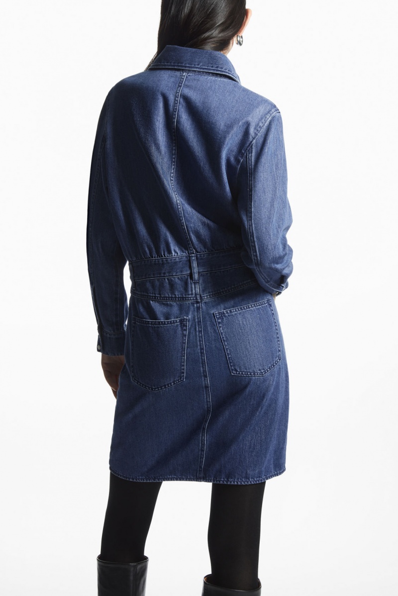 COS Structured Denim Ruha Női Kék | CIVT-26738