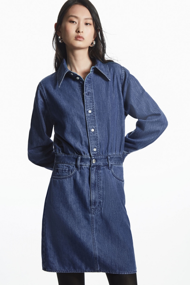 COS Structured Denim Ruha Női Kék | CIVT-26738