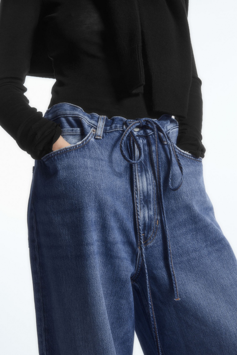 COS Széles Cipő-Leg Drawstring Denim Nadrág Női Kék | MAPX-90531