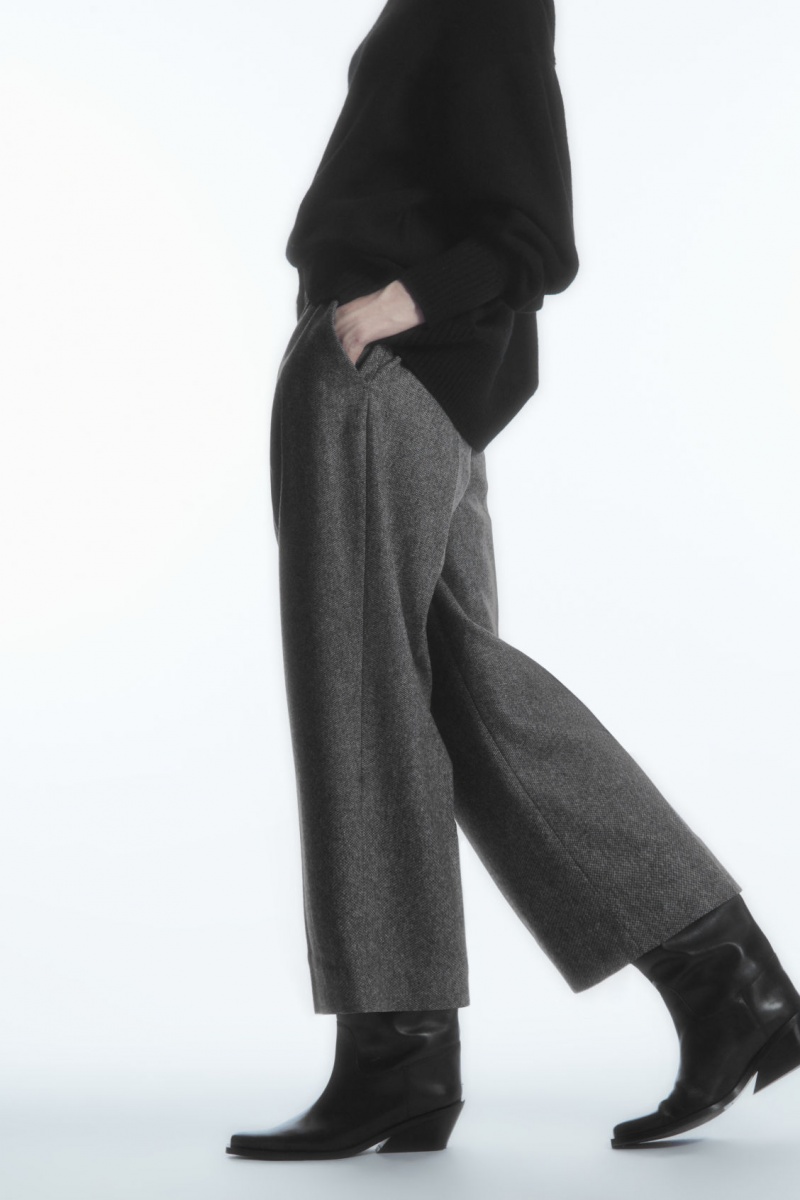 COS Tailored Gyapjú-Flannel Culottes Nadrág Női Fehér Fekete | NPXU-47521