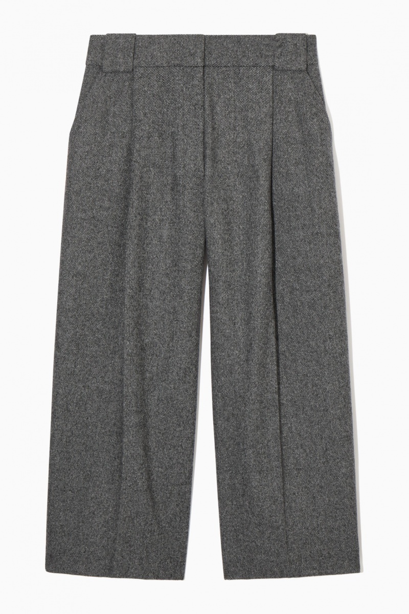 COS Tailored Gyapjú-Flannel Culottes Nadrág Női Fehér Fekete | NPXU-47521