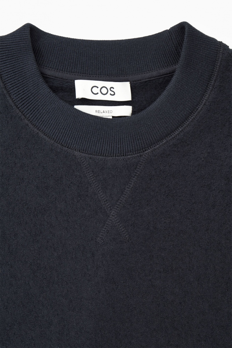 COS Textured-Jersey Pulóver Férfi Sötétkék | QITD-81369