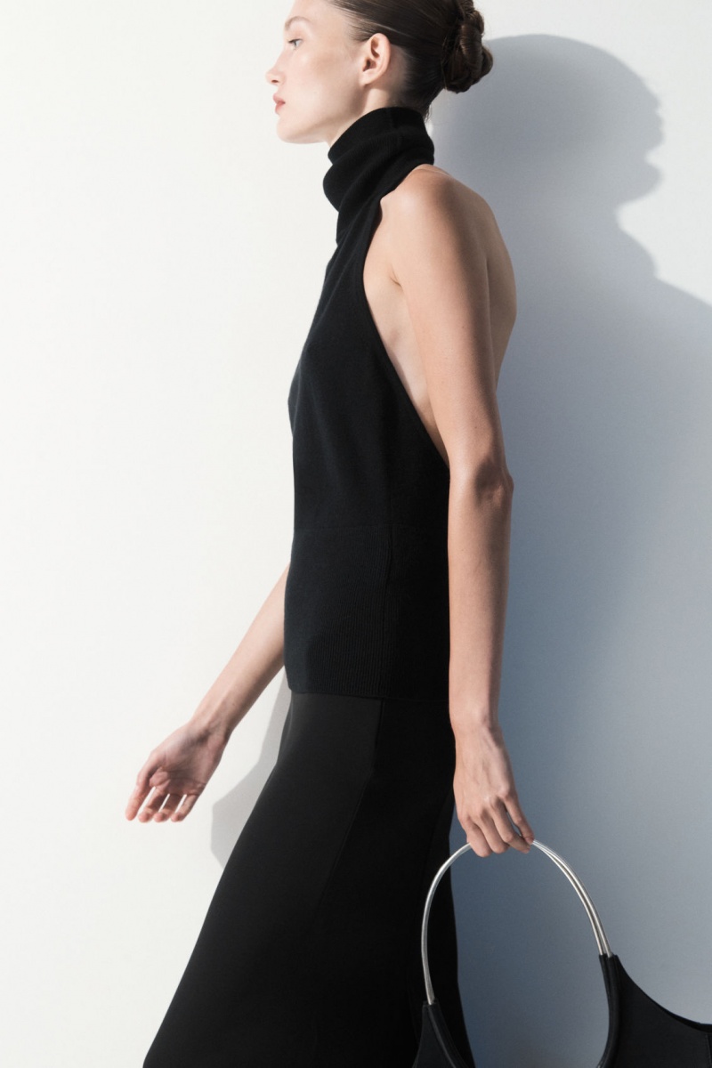 COS The Backless Cashmere Felsők Női Fekete | XJMG-73412