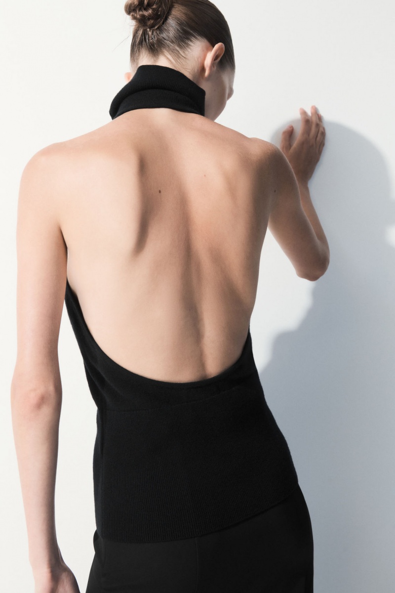 COS The Backless Cashmere Felsők Női Fekete | XJMG-73412