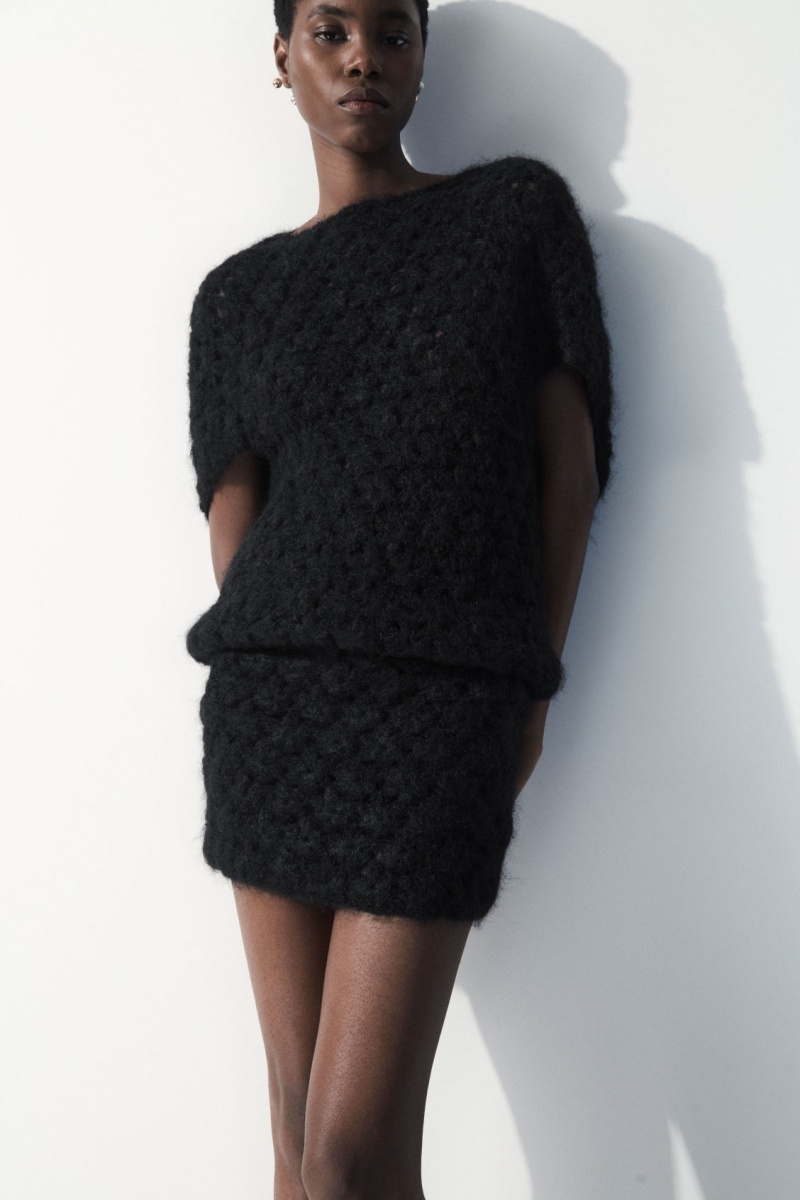 COS The Crochet-Knit Mini Szoknya Női Fekete | XGWV-15842