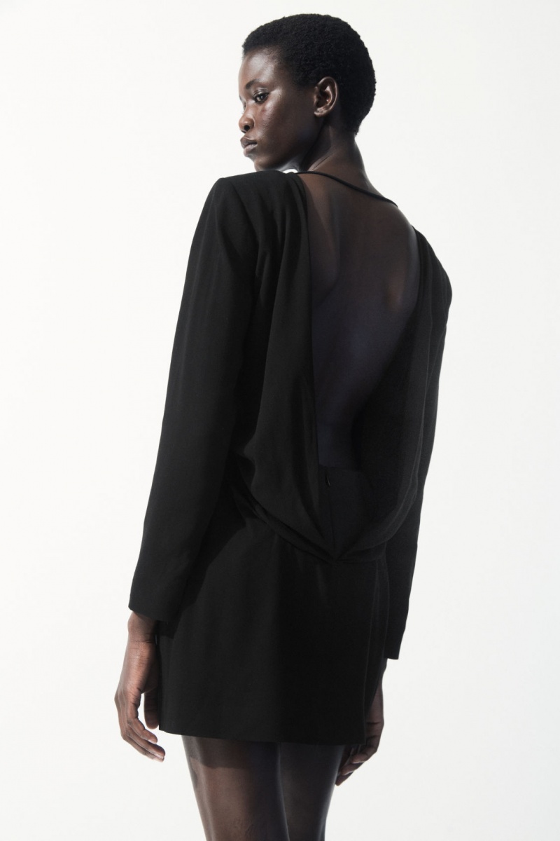 COS The Draped Open-Back Mini Ruha Női Fekete | RGNA-12794