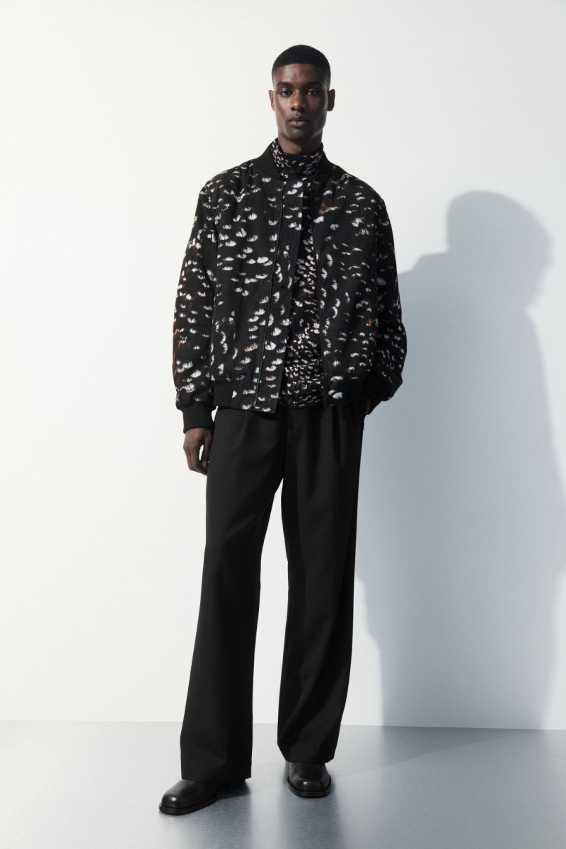 COS The Feather-Print Bomber Kabát Férfi Fekete | WYTF-40627