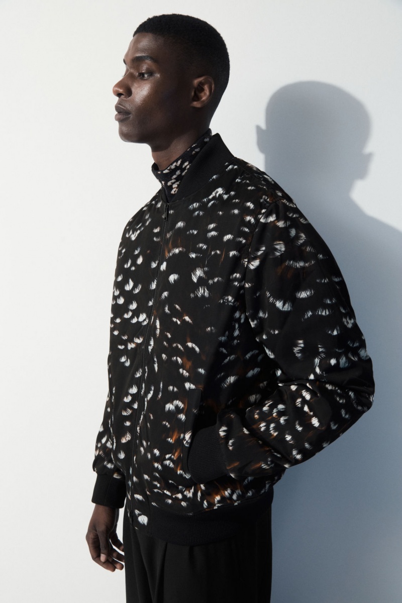 COS The Feather-Print Bomber Kabát Férfi Fekete | WYTF-40627