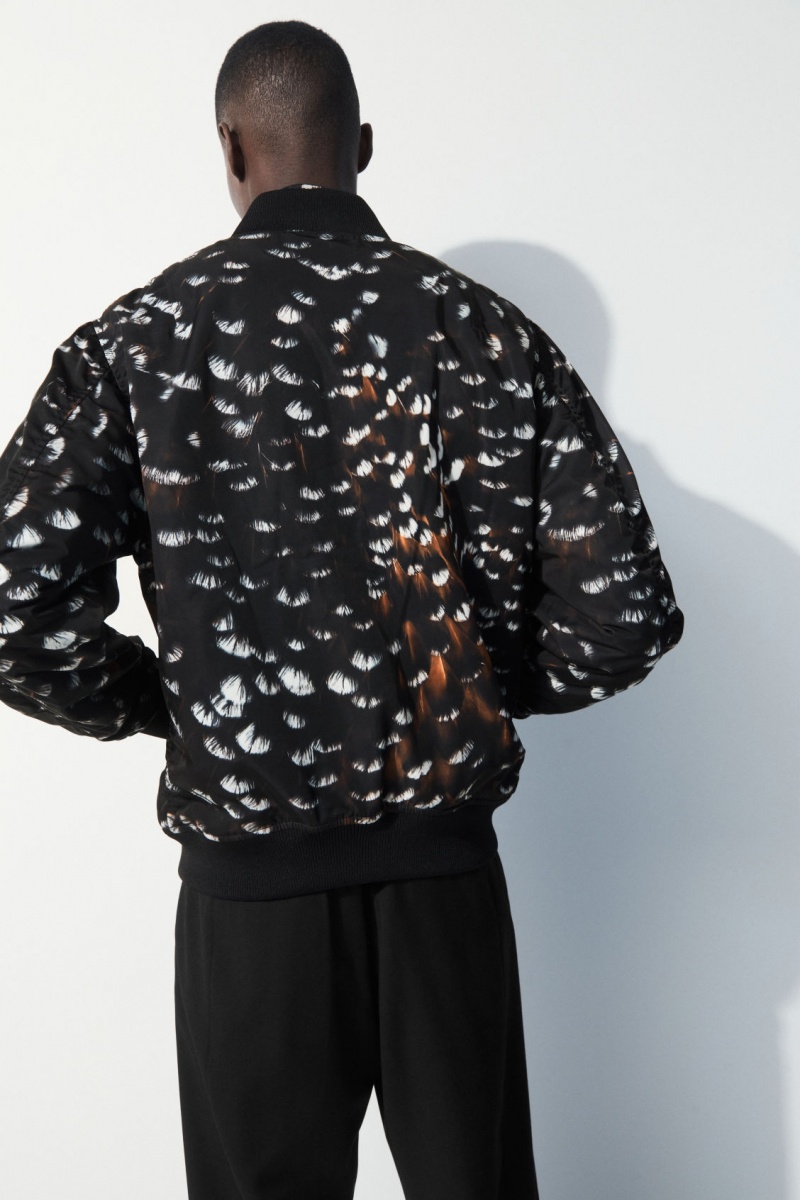 COS The Feather-Print Bomber Kabát Férfi Fekete | WYTF-40627