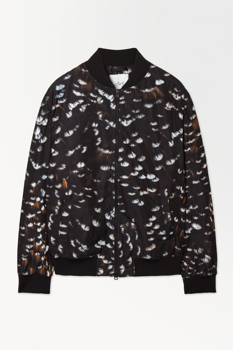 COS The Feather-Print Bomber Kabát Férfi Fekete | WYTF-40627