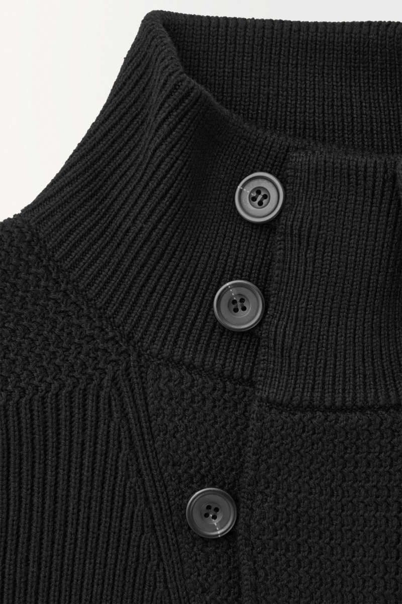 COS The Funnel-Neck Kötött Gyapjú Kabát Férfi Fekete | IBVJ-63745